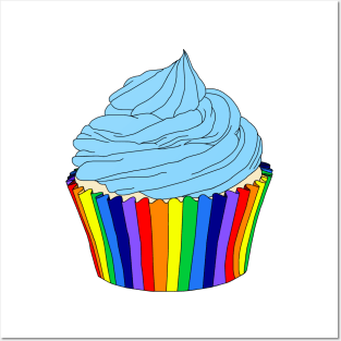 Rainbow Cupcake with Blue Icing Posters and Art